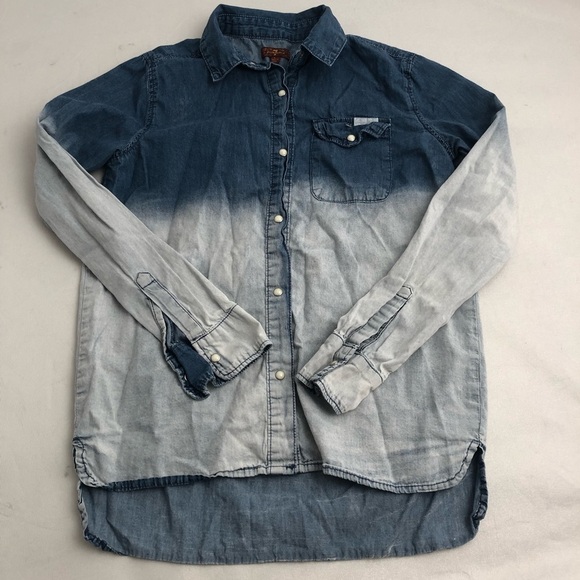 7 for all Mankind denim ombré snap long sleeve button down shirt - Picture 1 of 6